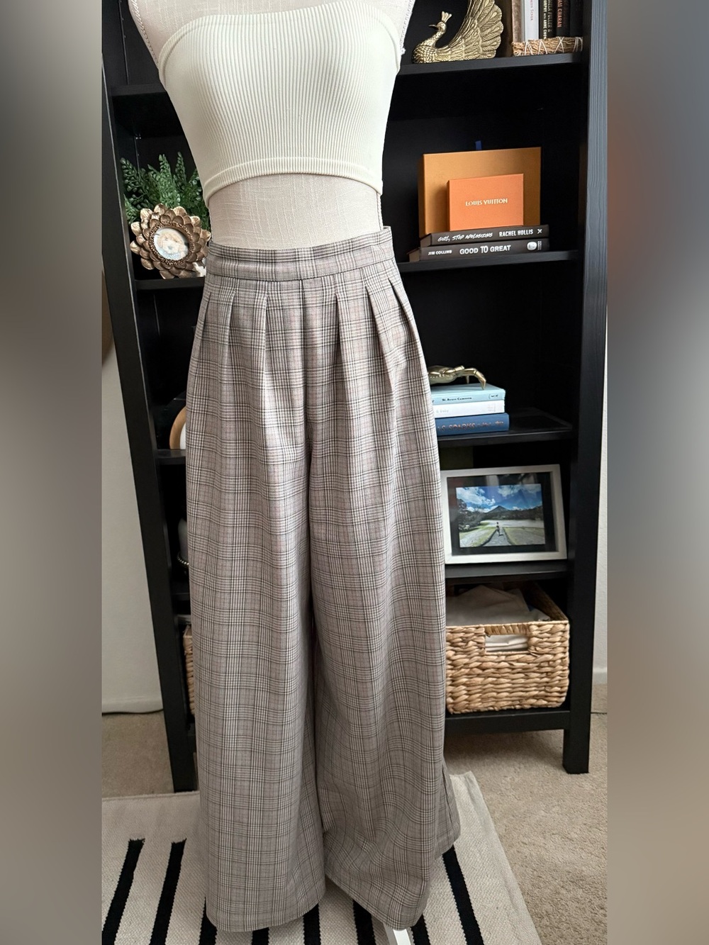 Corey Lynn Calter Pleated Wide-Leg Trousers in Plaid